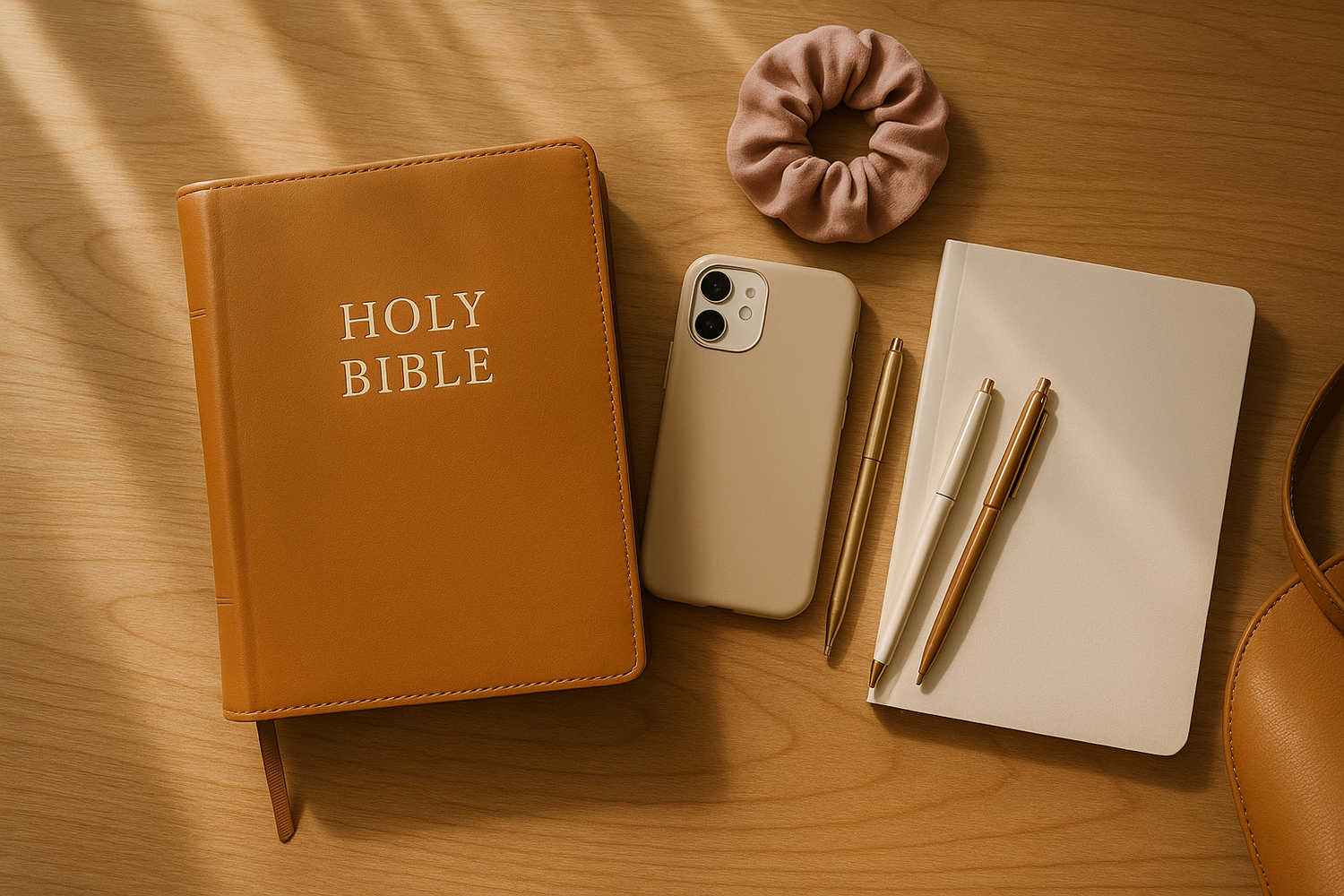 make the bible large and tan with the words "HOLY BIBLE" on the front.  and the notebook closed. 